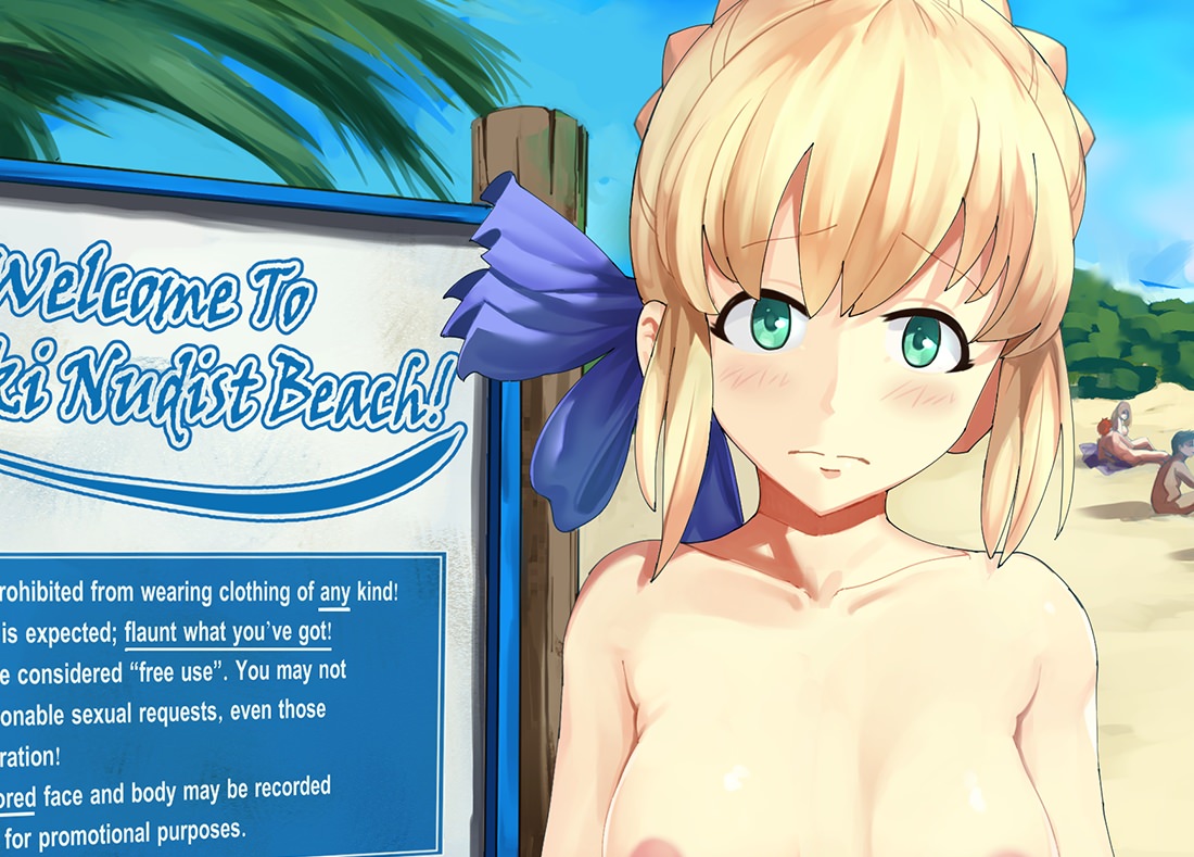 FGO Hentai:  Artoria Pendragon Topless at a Nude Beach!